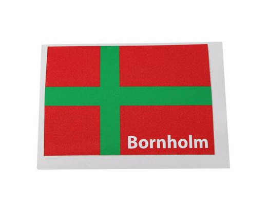 Klistermærke vejrbestandig Bornholmsk flag 90mm x 65mm.