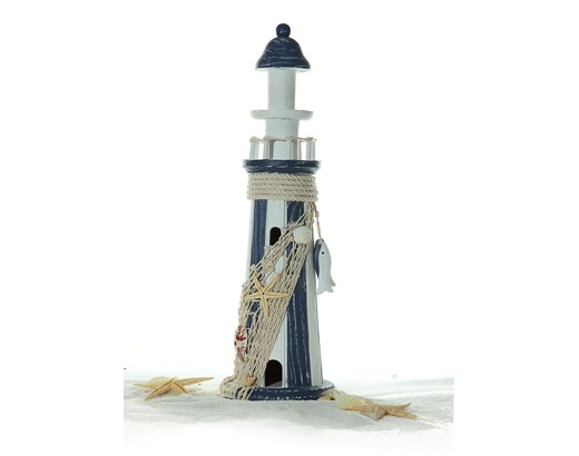 Fyrtårn/ lighthouse træ m/ fiskenet maritim 37 cm.UDGÅET