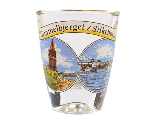 Snaps/shotsglas 4cl m/guldkant Himmelbjerget tårn+Hjejlen#