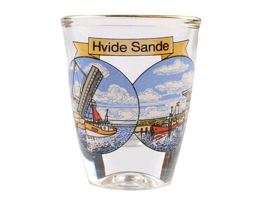 Snaps/shotsglas 4cl m/guldkant Hvide Sande#