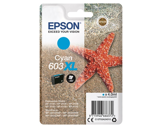 Epson toner/blæk 603 XL 4,0 ml. Cyan#
