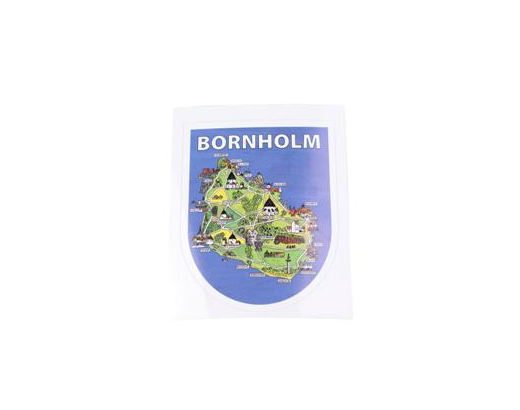 Klistermærke vejrbestandig Bornholm skjold Ø-tegn 67mmx75mm.